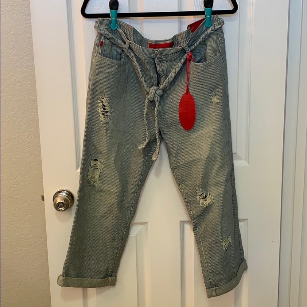 Fire Jeans Ankle/Cropped Blue & White Striped